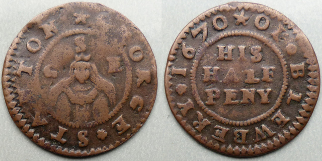 Blewbury, George Stanton 1670 halfpenny - Click Image to Close